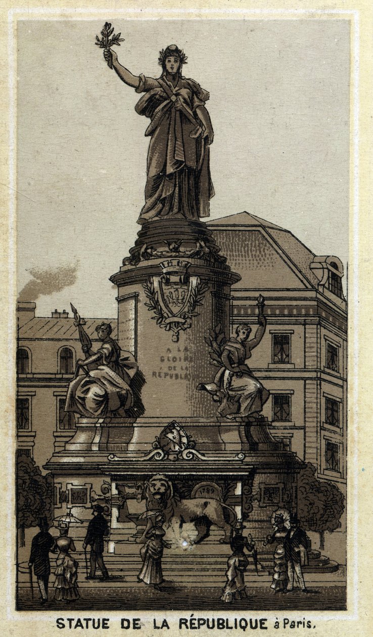 Köztársaság szobra, a Place de la Republique Párizsban. A 19. század végének kromolitográfiája. alkotó: Unknown artist