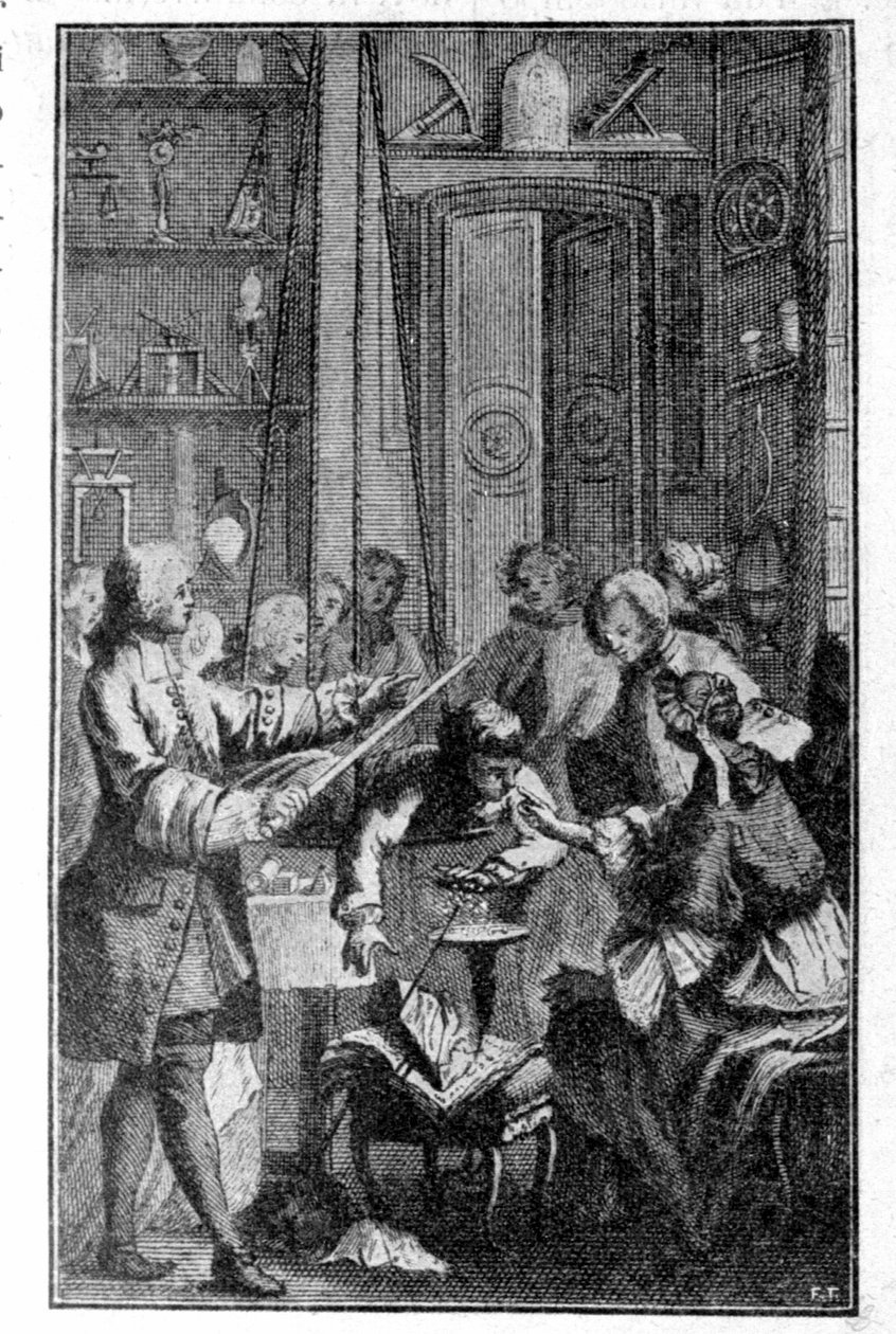 Stephen Gray (1670-1736) kísérlete az emberi test elektromos vezetőképességével kapcsolatban. századi metszet. alkotó: Unknown artist