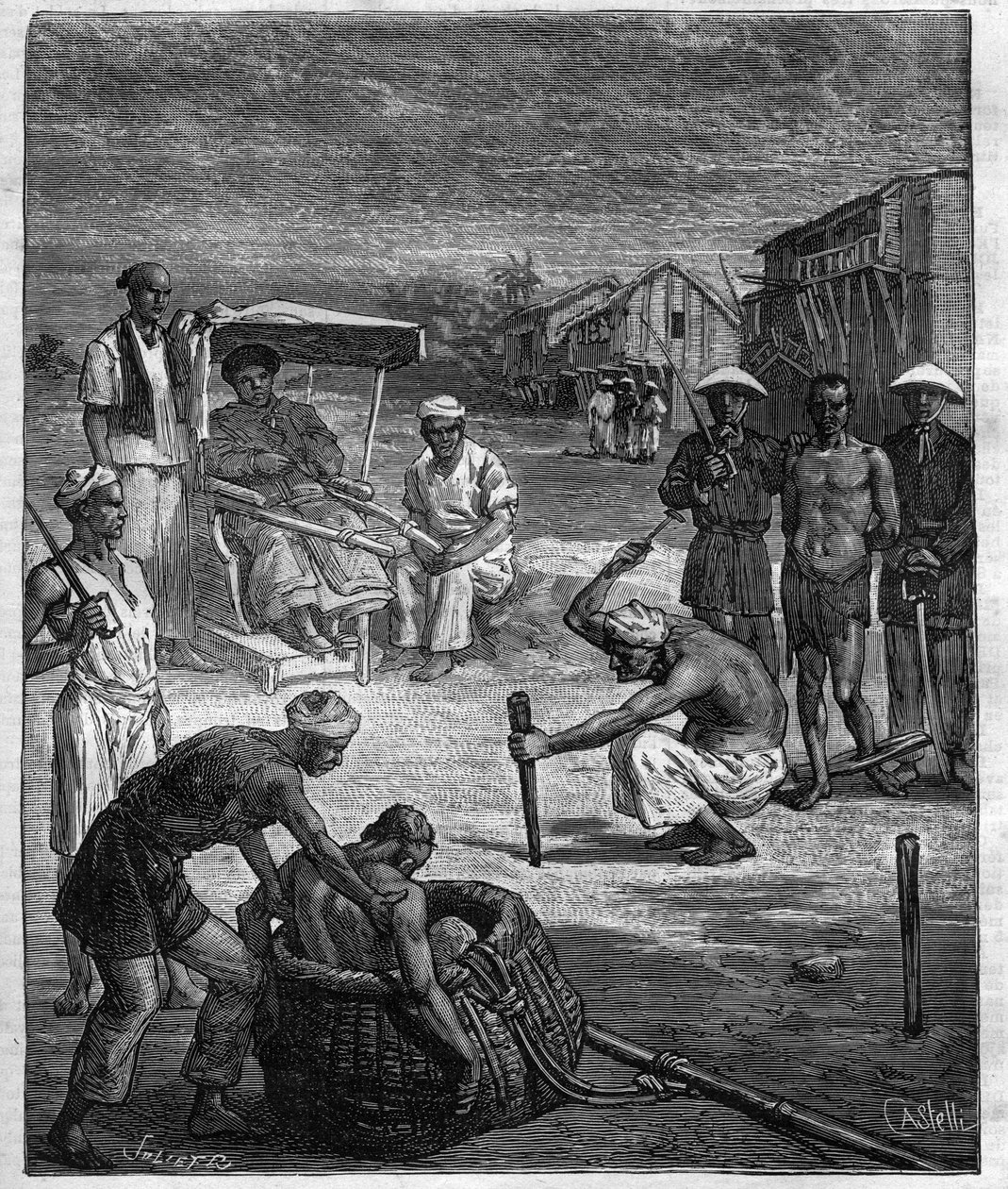 Két kalóz folyamodványa Tonkinnál – A Tonkin kalóz – illusztráció Pierre Mael (Charles Causse és Charles Vincent) regényéhez, metszet a Journal des voyages”-ban” 1884. alkotó: Unknown artist