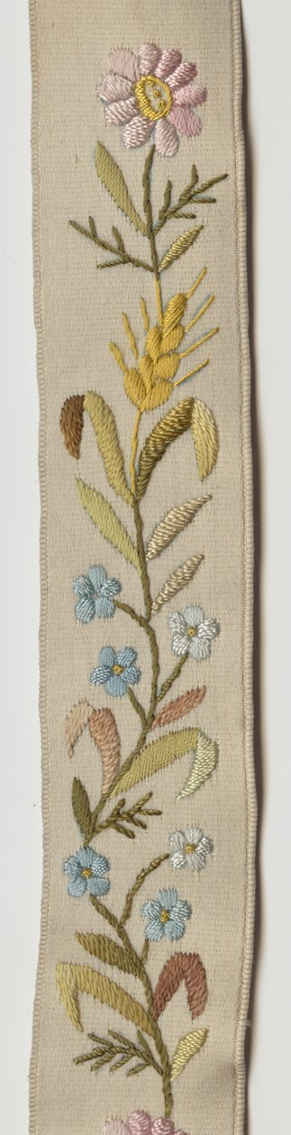 Harisnyatartó, 1880 körül (részlet nézet), Hímzett fehér szatén, bőr, ezüst, Gyártó ismeretlen alkotó: Unknown artist