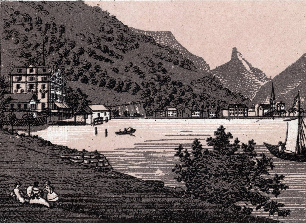 Svájc: kilátás Fluelen városára. in "" A világ 168 nézetet szemléltet"" Keltezés nélküli (19. század vége) alkotó: Unknown artist