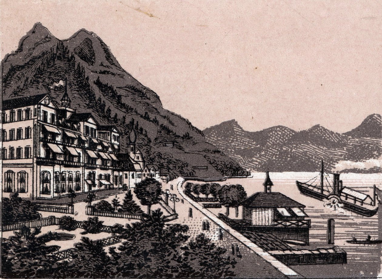 Svájc: kilátás Gersau városára. in "" A világ 168 nézetet szemléltet"" Keltezés nélküli (XIX. század vége) alkotó: Unknown artist