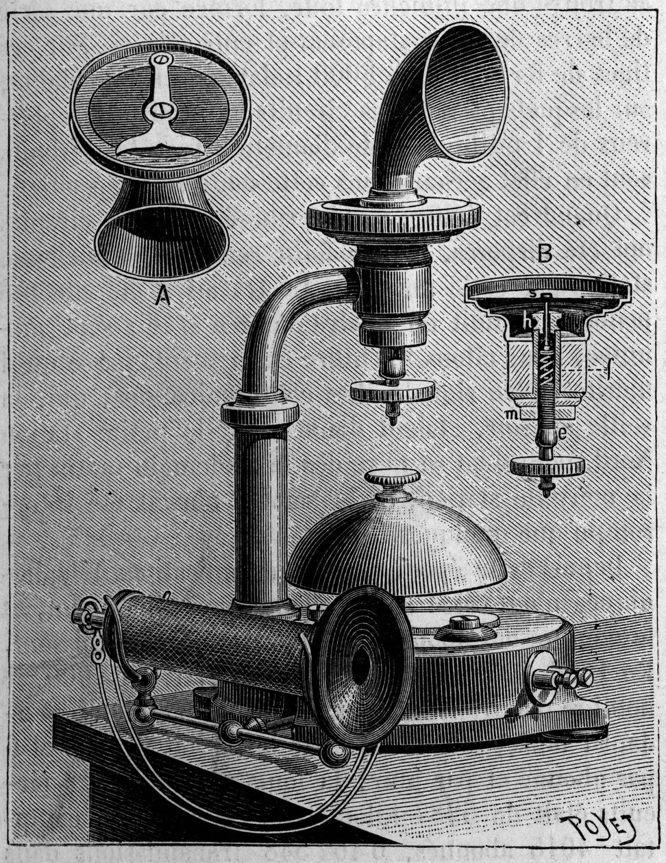 Telefonálás Svédországban: az Ericsson Company telefonmodellje. Metszet a „természetbe”: 1889. március 23-i áttekintés a tudományokról és alkalmazásukról a művészetben és az iparban. alkotó: Unknown artist