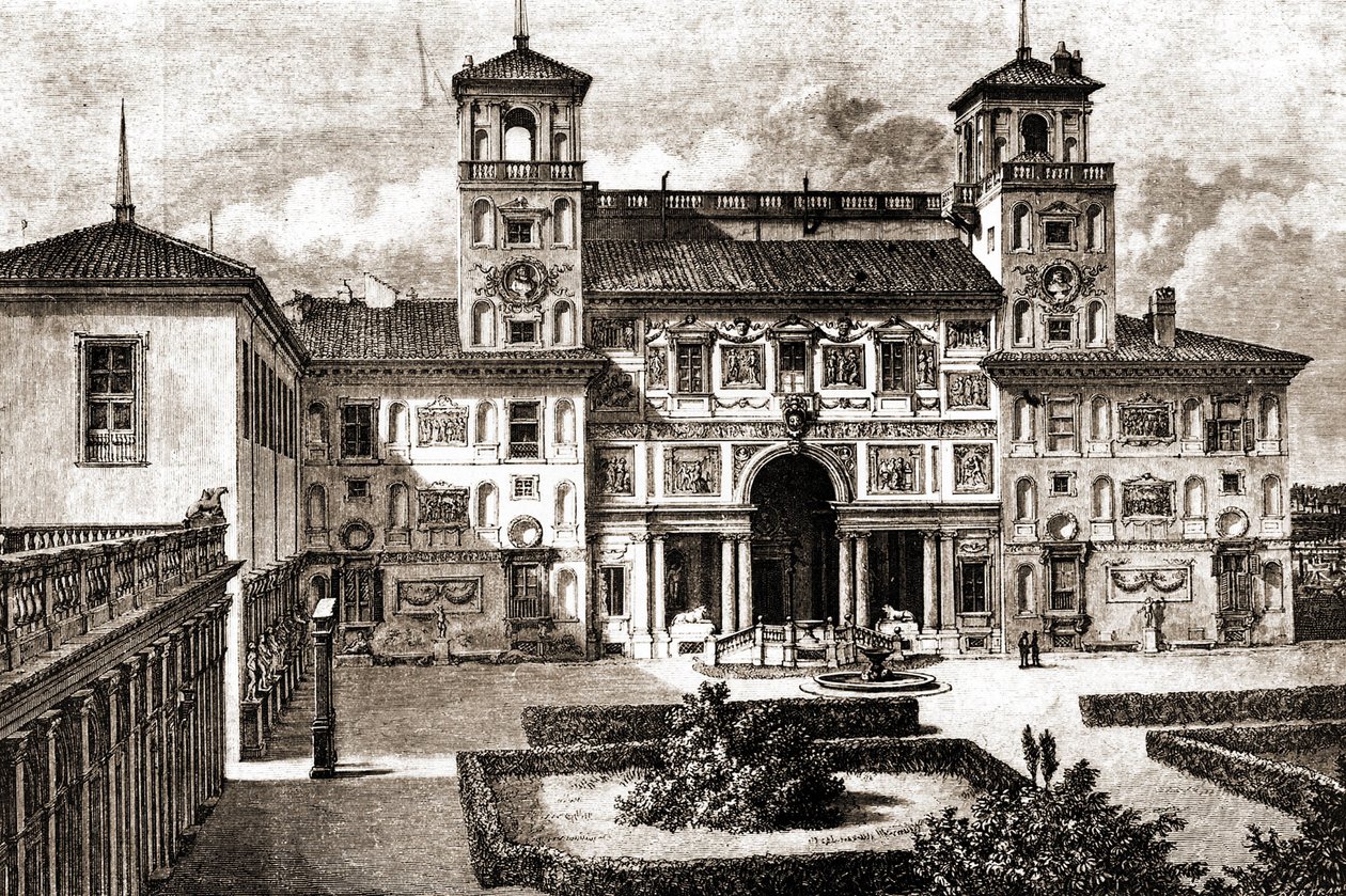 A Villa Medicis terasza és homlokzata. Francis Wey utazása 1864-1869 in Tour du monde 1870 1. félév. alkotó: Unknown artist