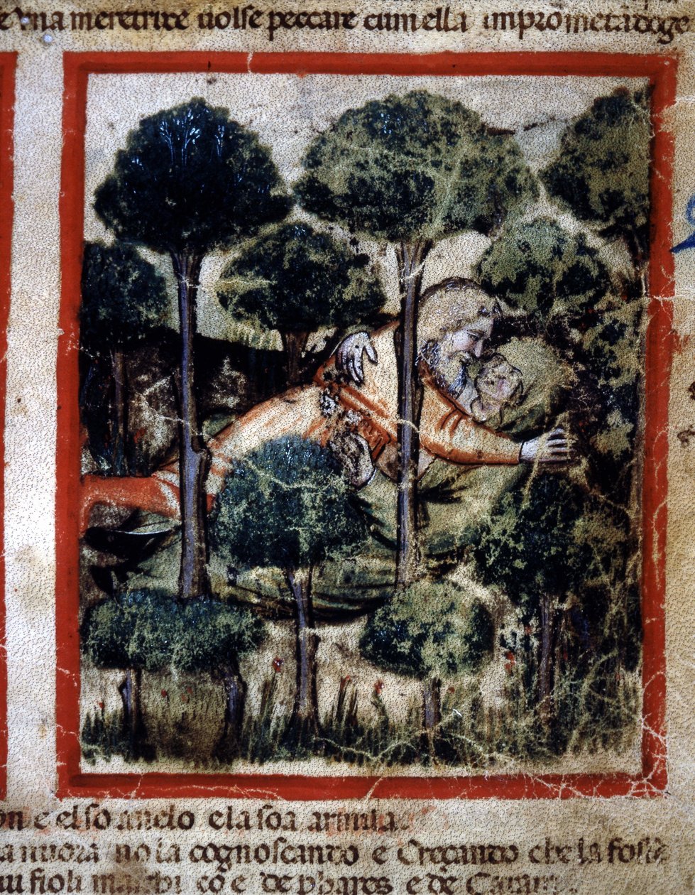 Thamar (Tamar) Amnon (Ammon) birtokában van” A miniatűr a 212-es kódexből (vagy a padovai kódexből vagy a padovai Bibliából) 1390-1400 Rovigo, Accademia dei Concordi alkotó: Unknown artist