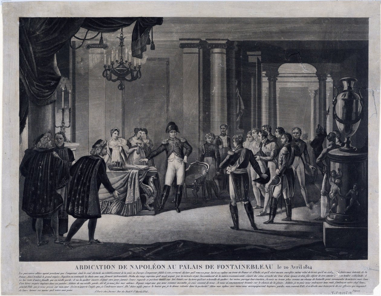 Napóleon lemondása Fontainebleau-ban 1814. április 11-én (metszet) alkotó: Unknown artist