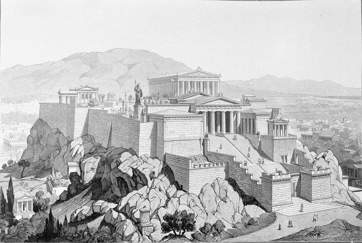 Az athéni Akropolisz. Metszet 1861-ből. alkotó: Unknown artist