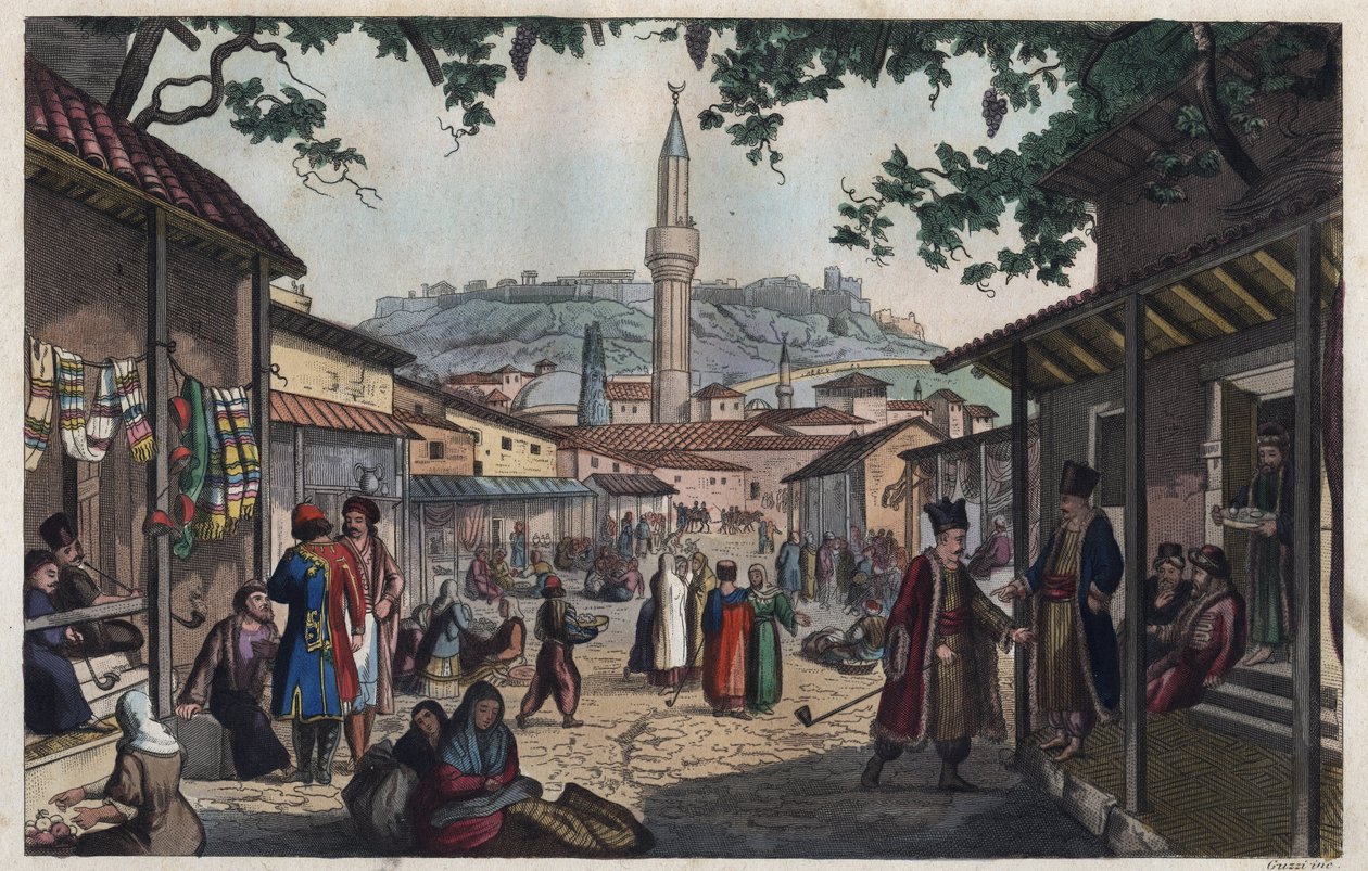 Az athéni bazár piaca a 19. század elején – Le marche bazar d