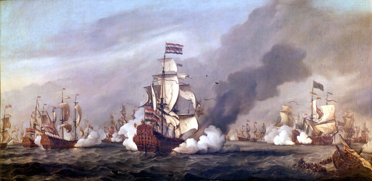 A négy nap csatája 1666. június 11. és 14. között a második angol-holland háború idején. Olajfesték. alkotó: Unknown artist