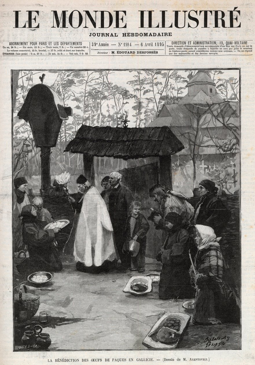 A húsvéti tojások áldása Galíciában (Kis-Oroszország) – metszet az 1895-ös „The Illustrious World”-ben alkotó: Unknown artist