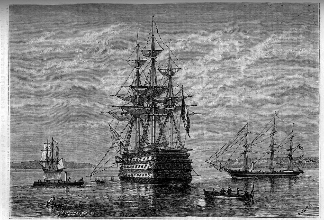 A „Borda”” és a mellékletei a „Janus” és a „Bougainville”. Metszet a „Le journal de la jeunesse”-be alkotó: Unknown artist