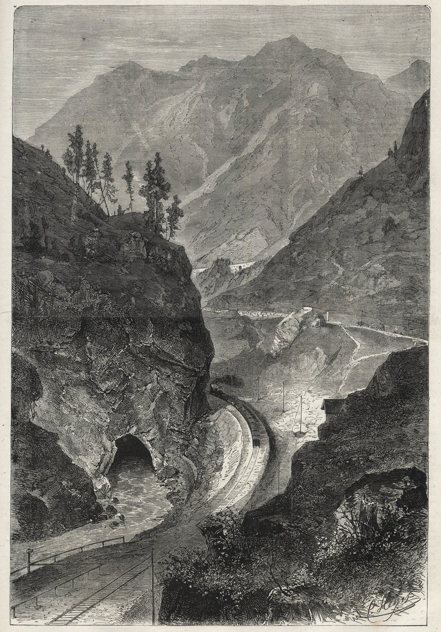 A Brenner-vasút (Brennero) Tirolba (Tirolo - Tirol) - Metszet 1867 - alkotó: Unknown artist