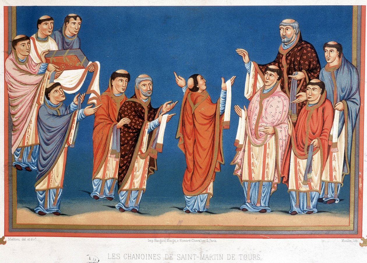 Tours-i Szent Márton kanonokai Kopasz Károly királynak az apátságukban írt Bibliát ajánlanak fel alkotó: Unknown artist