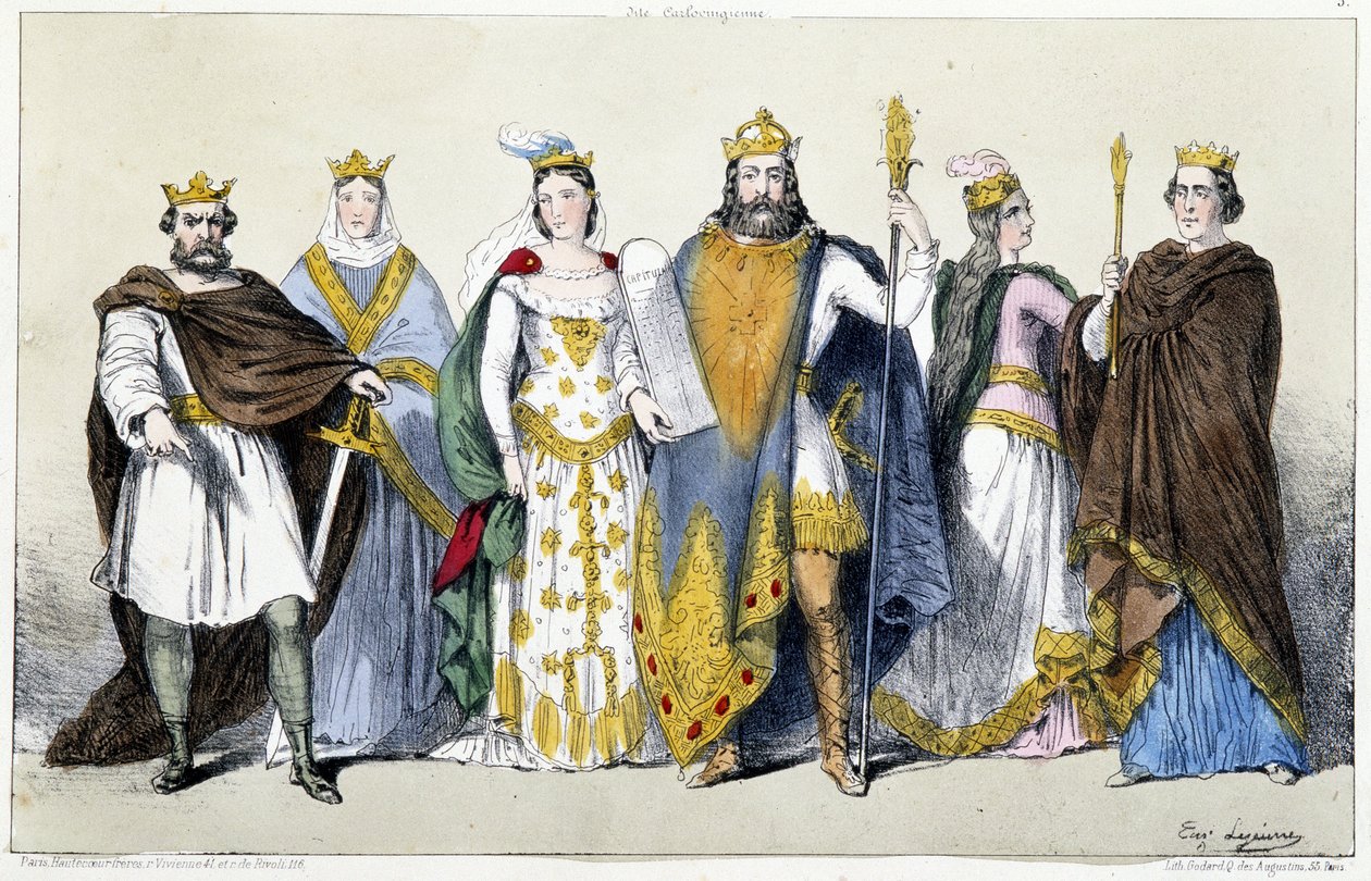 A Karolingok: Pepin, a rövid (715-768) és a laoni Bertrade (Berthe aux grand pieds) (720-783), I. Károly (742-814) és Vintzgau-i Hildegarde (758-783), I. Lajos Pieux vagy a Debonnaire (778-840) és Ermengarde of Hesbaye (kb. alkotó: Unknown artist