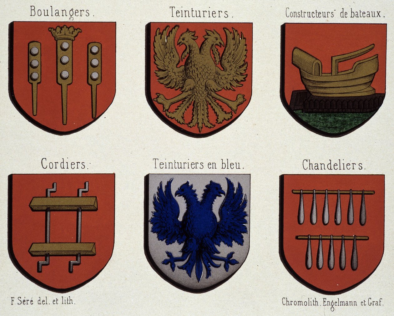 Gent címerei (minta a középkori címerekből): pékek, festők, csónaképítők, zsinórok, kékfestők, csillárok alkotó: Unknown artist