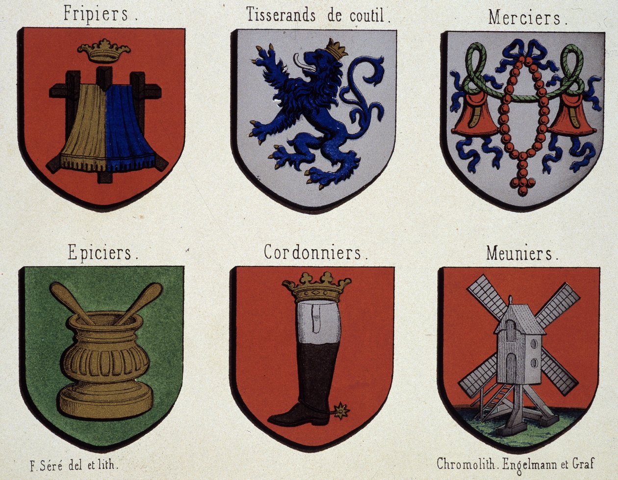 Gent címerei (a középkori címerminta): Friebriers, Cusserands, Merciers, Grocer, Shoemakers, Meuniers alkotó: Unknown artist