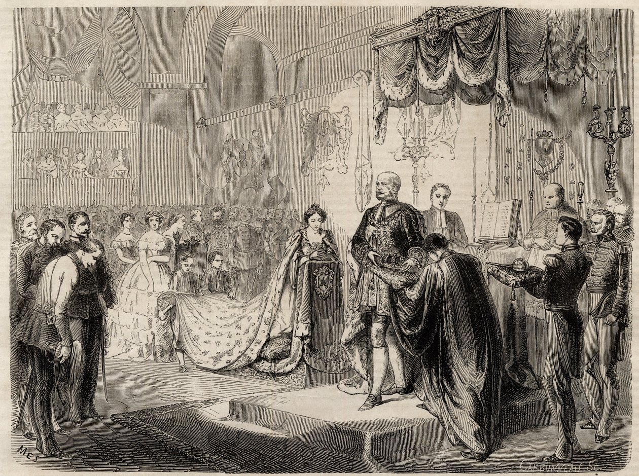 I. Vilmos király megkoronázása Koenigsbergben 1861-ben - Porosz király és királyné koronázása a konigsbergi vártemplomban - I. Vilmos porosz - 1861 alkotó: Unknown artist