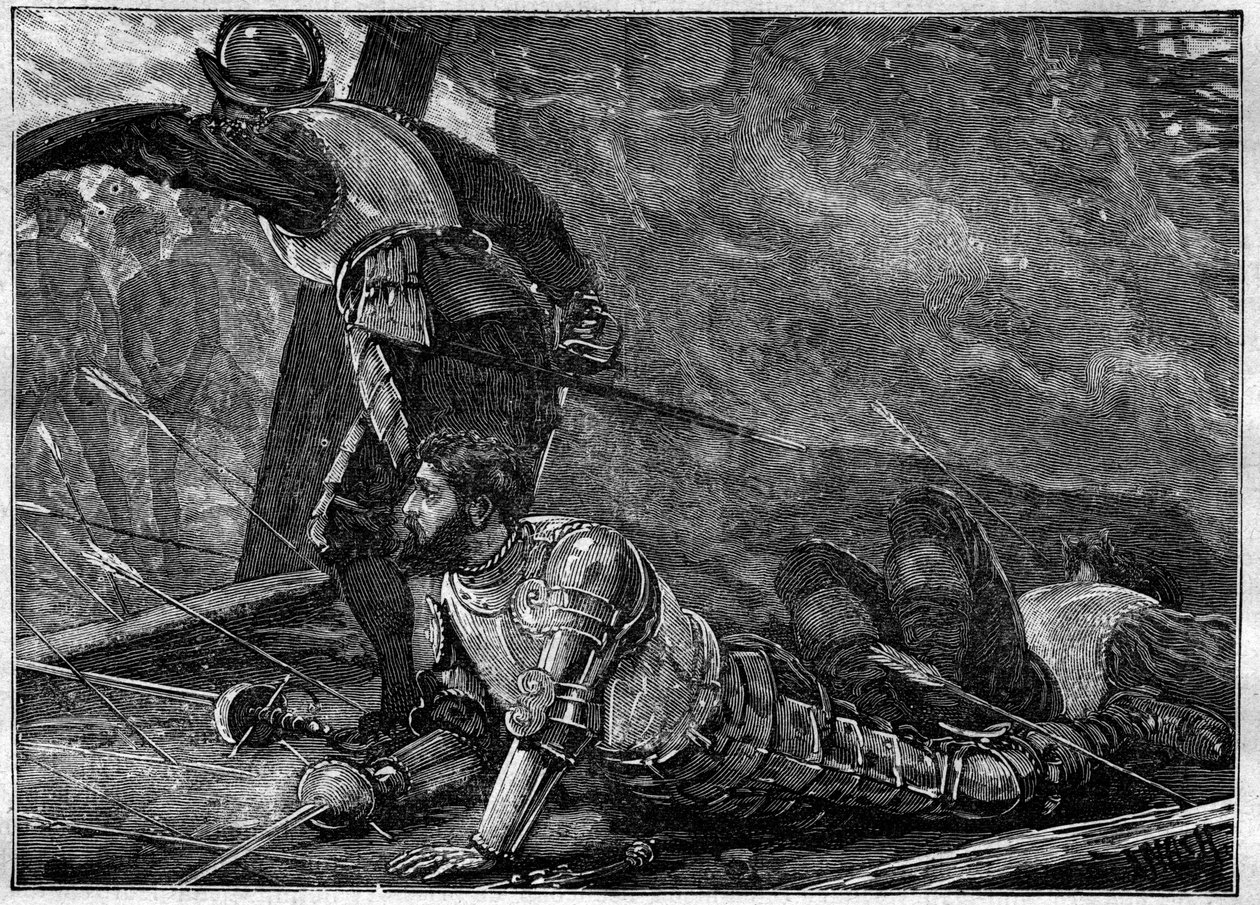 Juan of La Cosa halála – Juan de la Cosa (1460-1510) térképész, konkvisztádor és spanyol felfedező halála Cartagenában, Kolumbiában – 1887-es metszet alkotó: Unknown artist