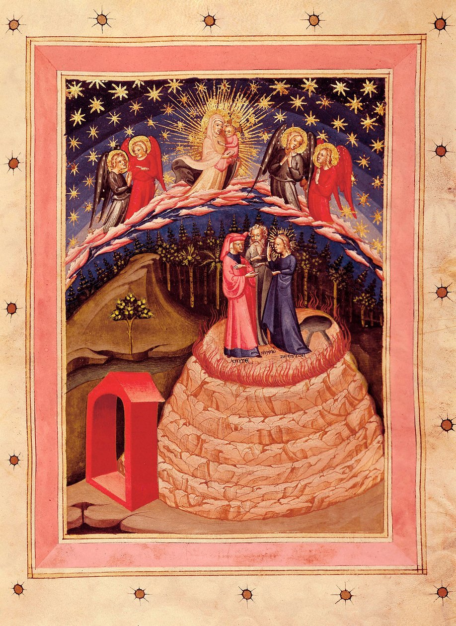Dante Alighieri (1265-1321) isteni színjátéka: a dicsőség ábrázolása, egy 14. századi kéziratból (miniatűr) alkotó: Unknown artist