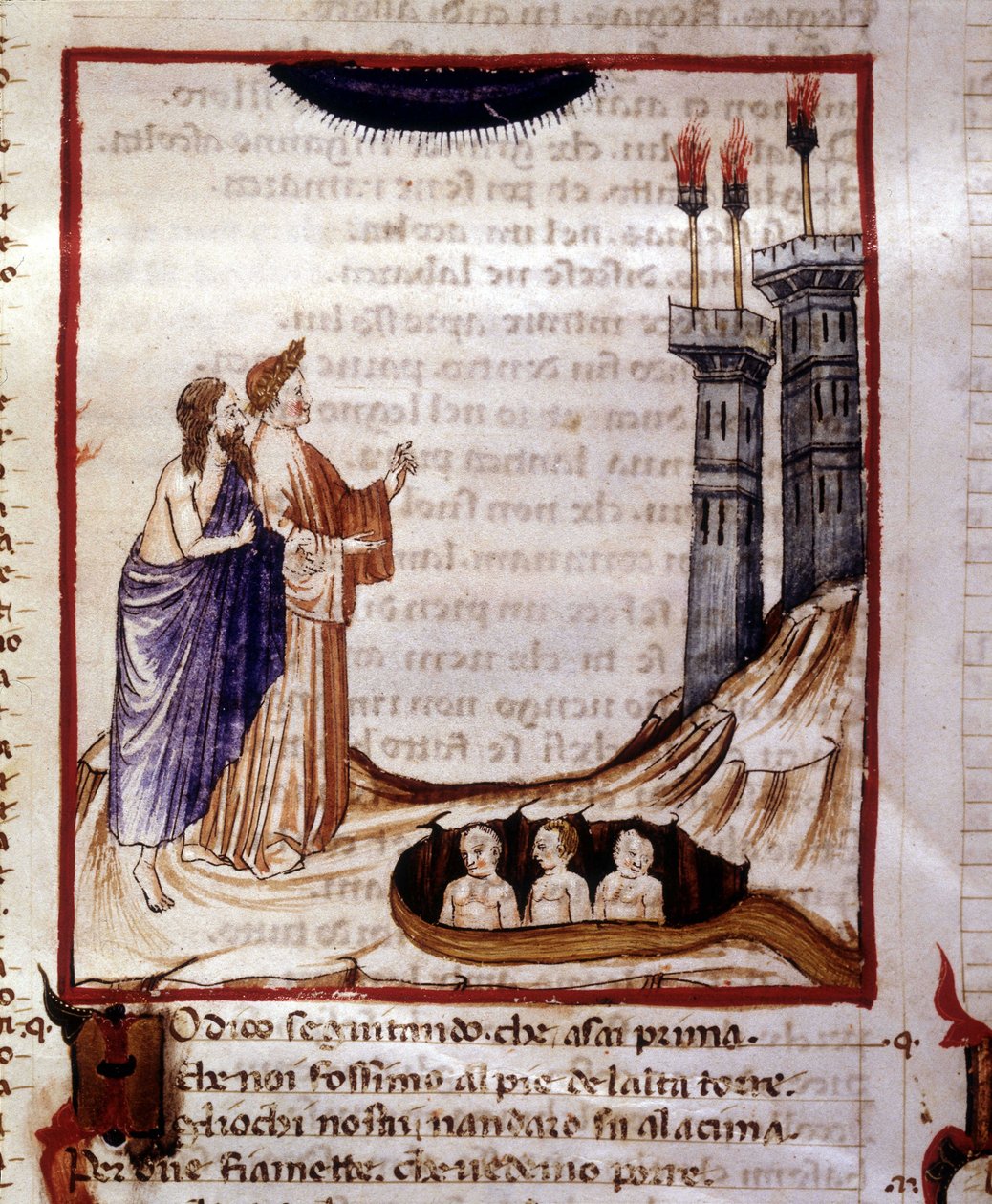 Dante Alighieri isteni színjátéka. Pokol. Dity városát ábrázoló miniatűr. 14. századi kézirat. Városi Bibl. Riminiből. alkotó: Unknown artist