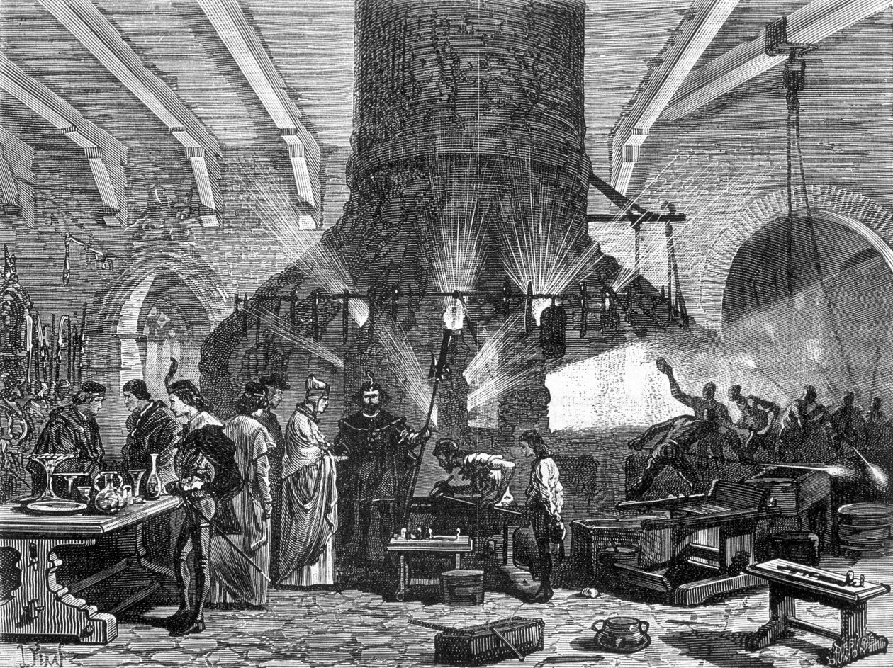 A velencei dózsa meglátogatja a muranói üveggyárat – Louis Figuier „”Ipar csodái” című művében alkotó: Unknown artist