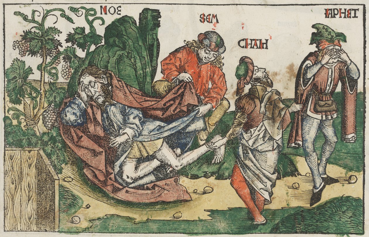 Noé részegsége, 1483-95 körül (kézzel színezett fametszet) alkotó: Unknown artist