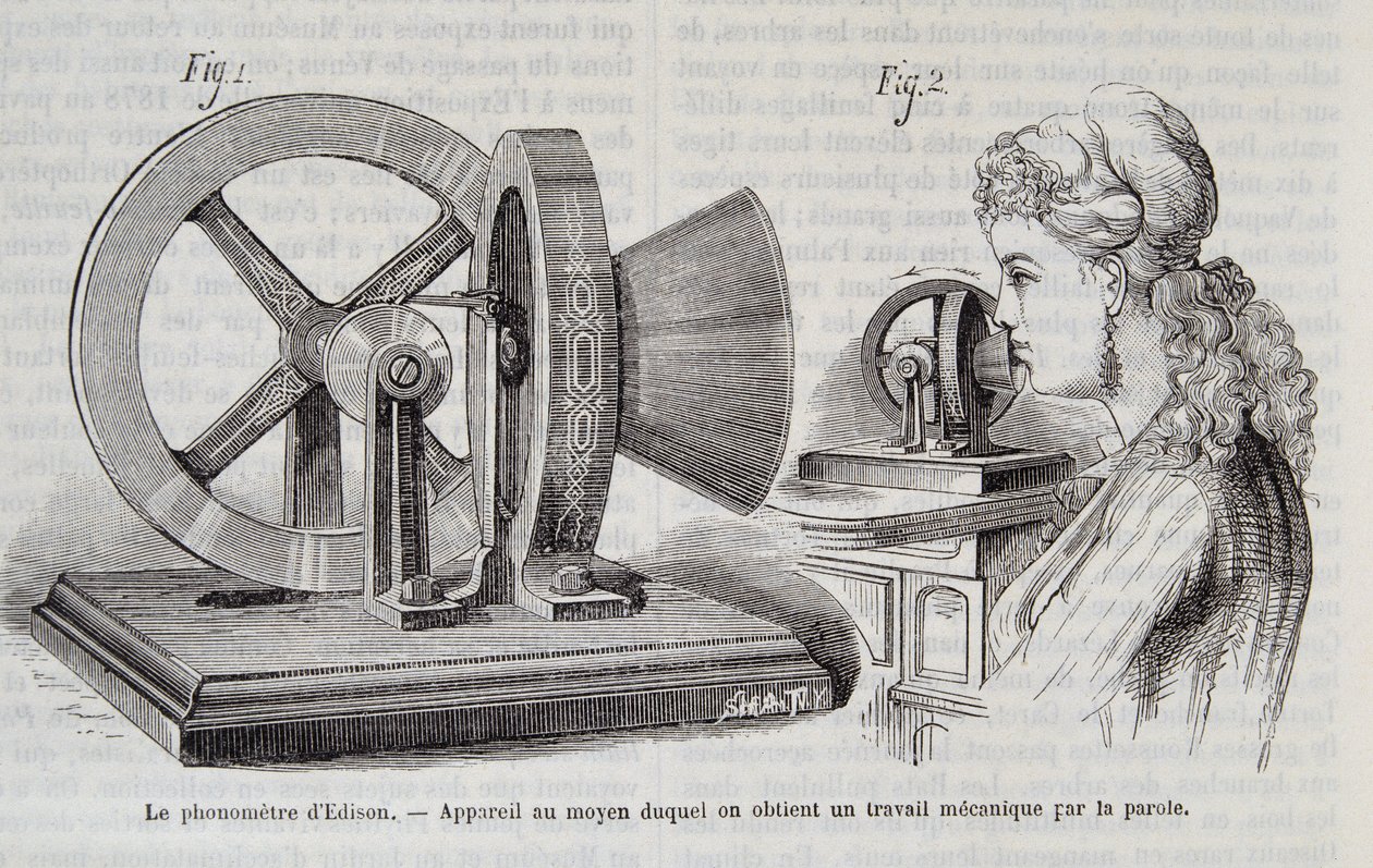 Az Edison-fonométer - készülék, amellyel mechanikai munkát kapnak beszéddel a „természetben” 1878-ban. alkotó: Unknown artist