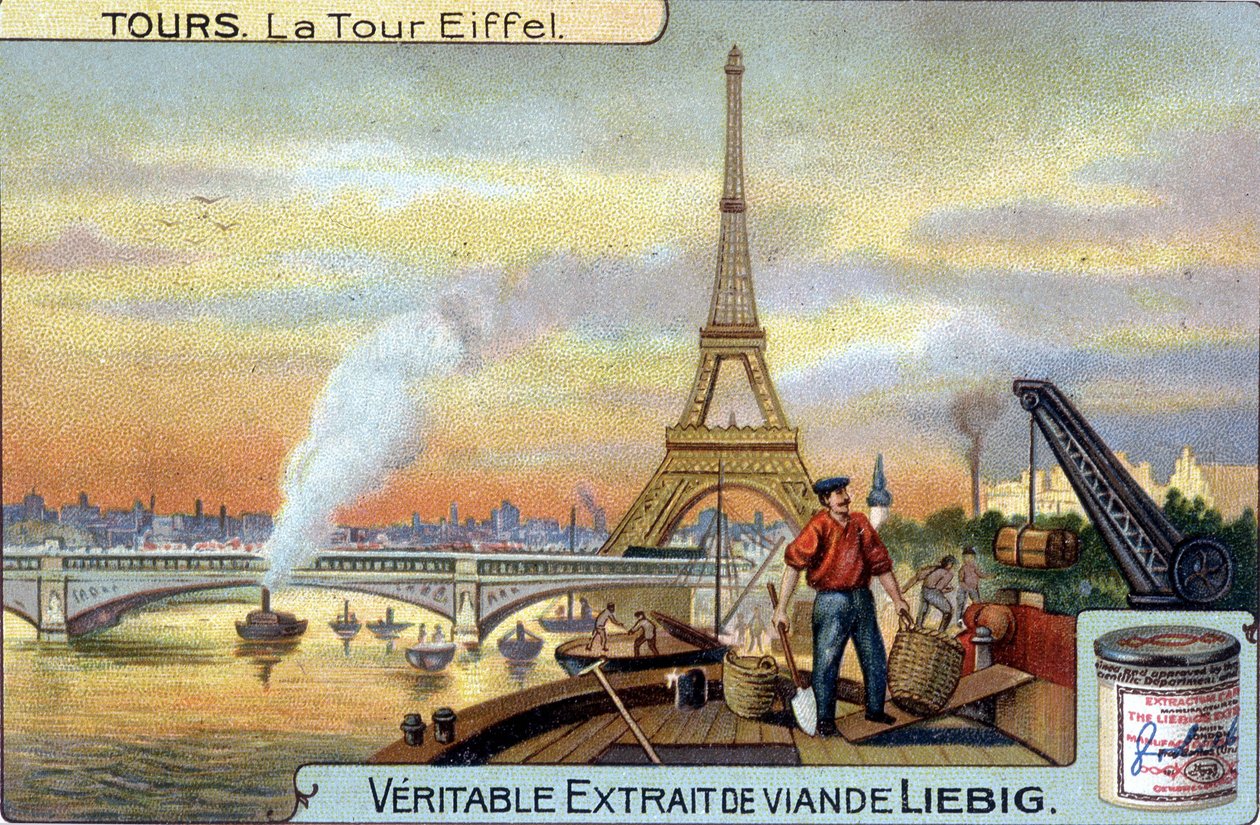 Az Eiffel-torony a Szajna felől nézve Párizsban este. alkotó: Unknown artist
