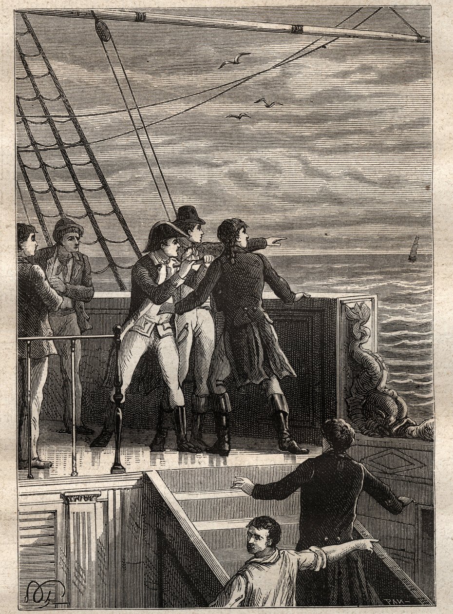 Nicolas Baudin (1754-1803) expedíciója a déli földekre (1800-1803): New Holland (Ausztrália) tengerészei fátylat jelentenek a láthatáron – az illusztráció a „18. századi nagy tengerészek” c. alkotó: Unknown artist