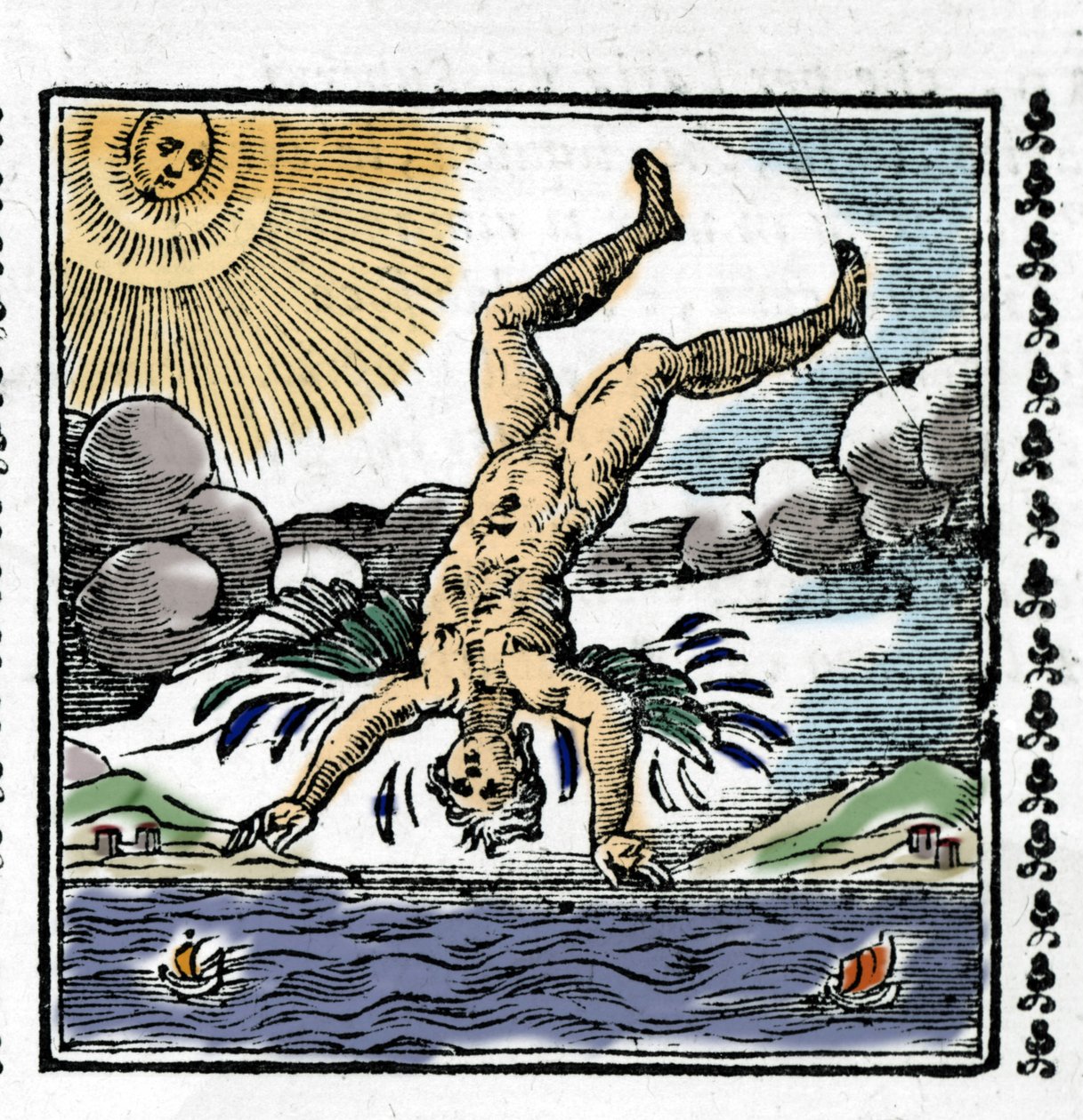 Ikarosz bukása – Ikarosz bukása. Színes xilográfia. 16. század. alkotó: Unknown artist