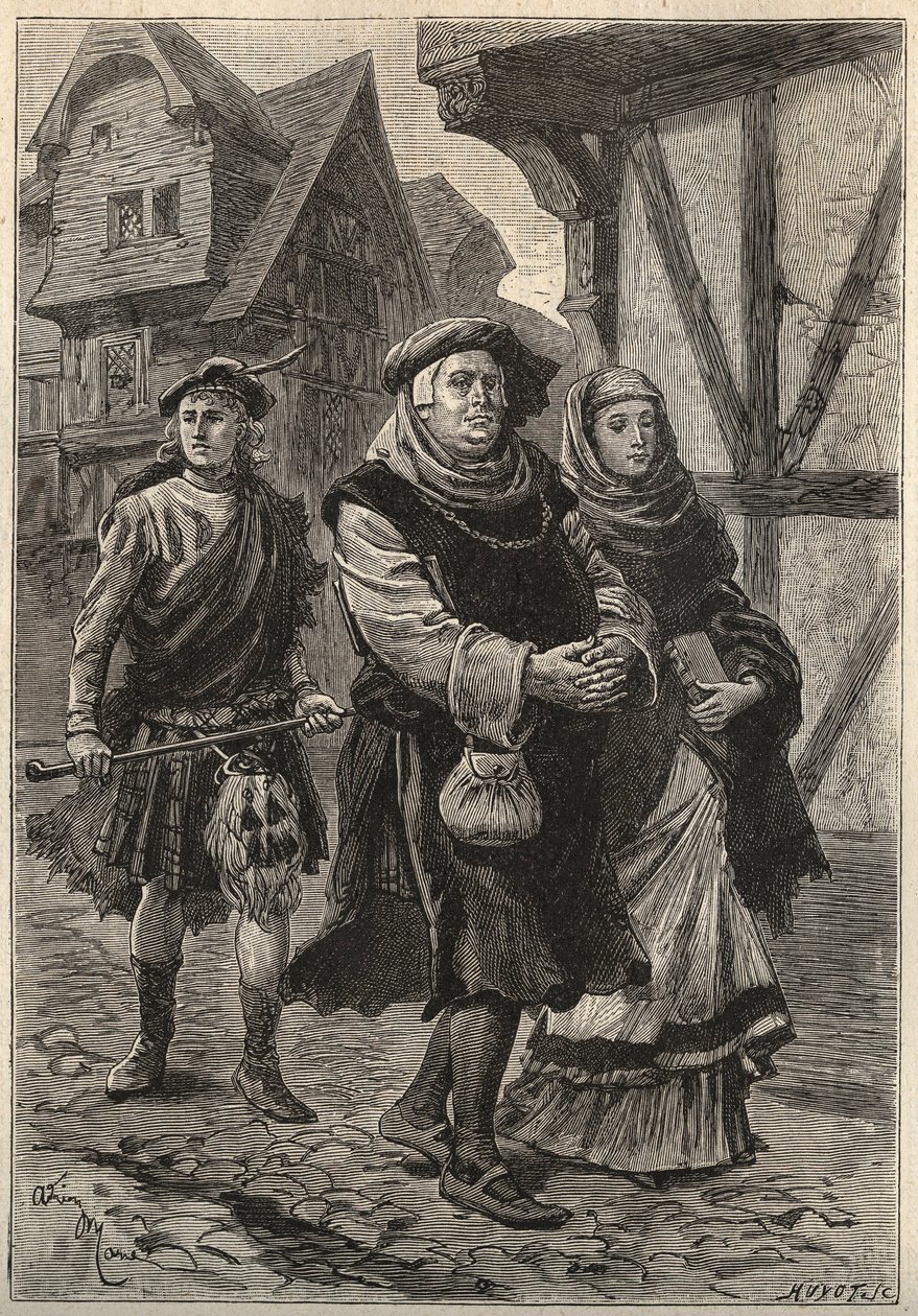 A Gartier (The Glover) elkíséri a lányát a templomba – 19. századi illusztráció a „Perthi csinos lány vagy Valentin nap (vagy Perth szép szobalánya)” című történelmi regényéhez. alkotó: Unknown artist