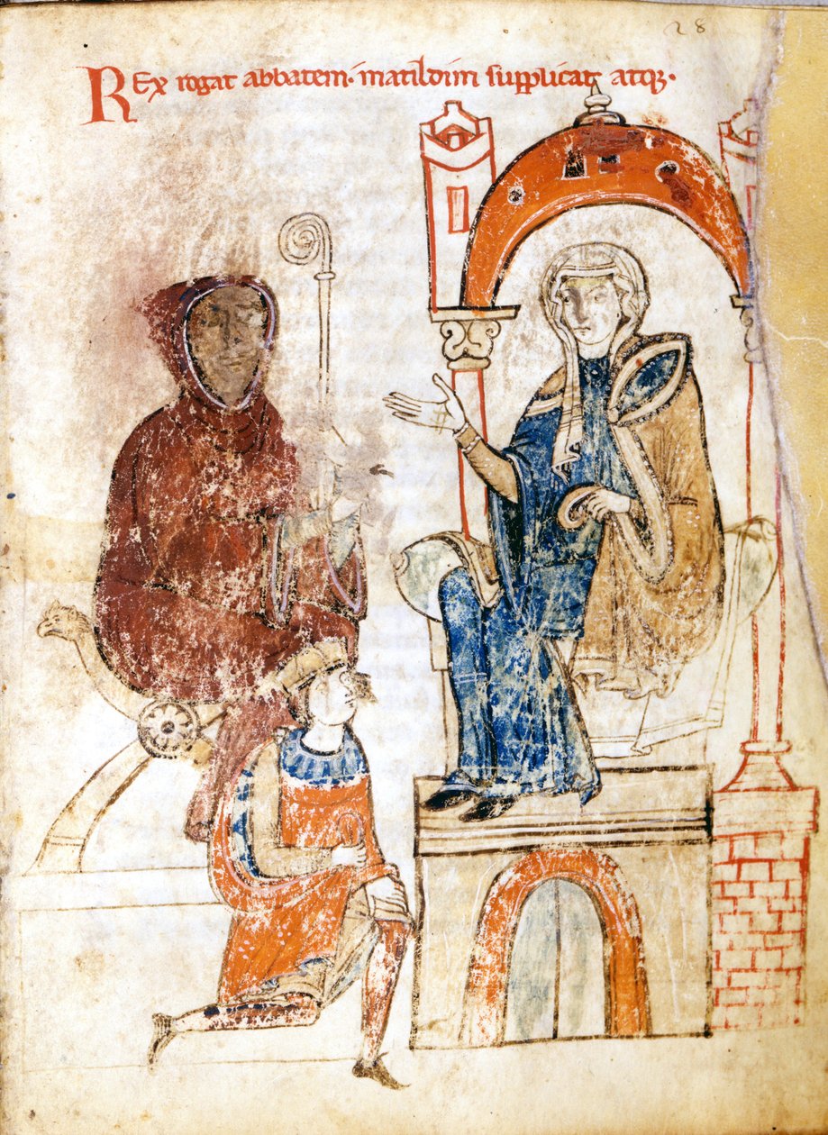 IV. Henrik (1050-1106) germán császár bűnbánó ruhában VII. Gergely pápa (Hildebrand: 1015/20-1085) bocsánatát kéri, akit Mathilda toszkánai grófnő (1046-1115) kastélyában találtak menedékre. január 25-28 alkotó: Unknown artist