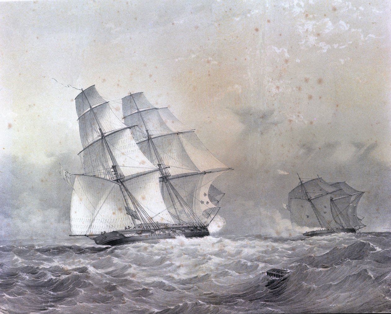 A 16 ágyúból álló HMS Acorn brigantine a Negrier Gabrielt üldözi alkotó: Unknown artist
