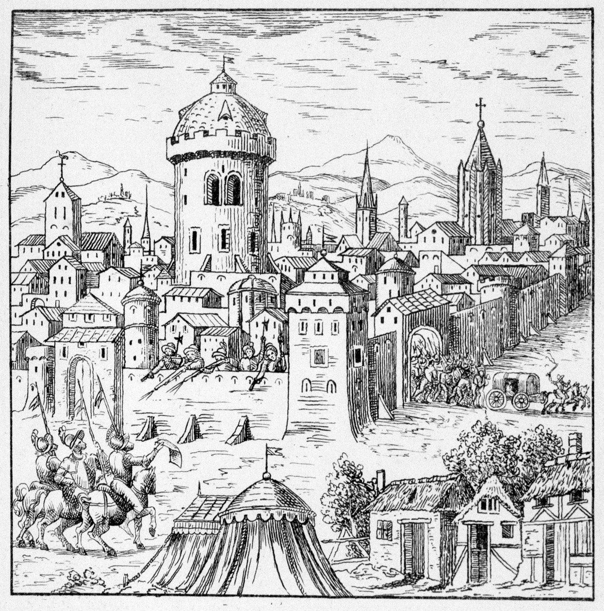 A hugenották Amboise-ban, ahol II. Ferenc király volt (Amboise megigézése) – a „39 figurát tartalmazó gyűjteményben, amely Franciaország 1562 és 1586 közötti katasztrófáit ábrázolja””; Louis Perrin imprimerie alkotó: Unknown artist