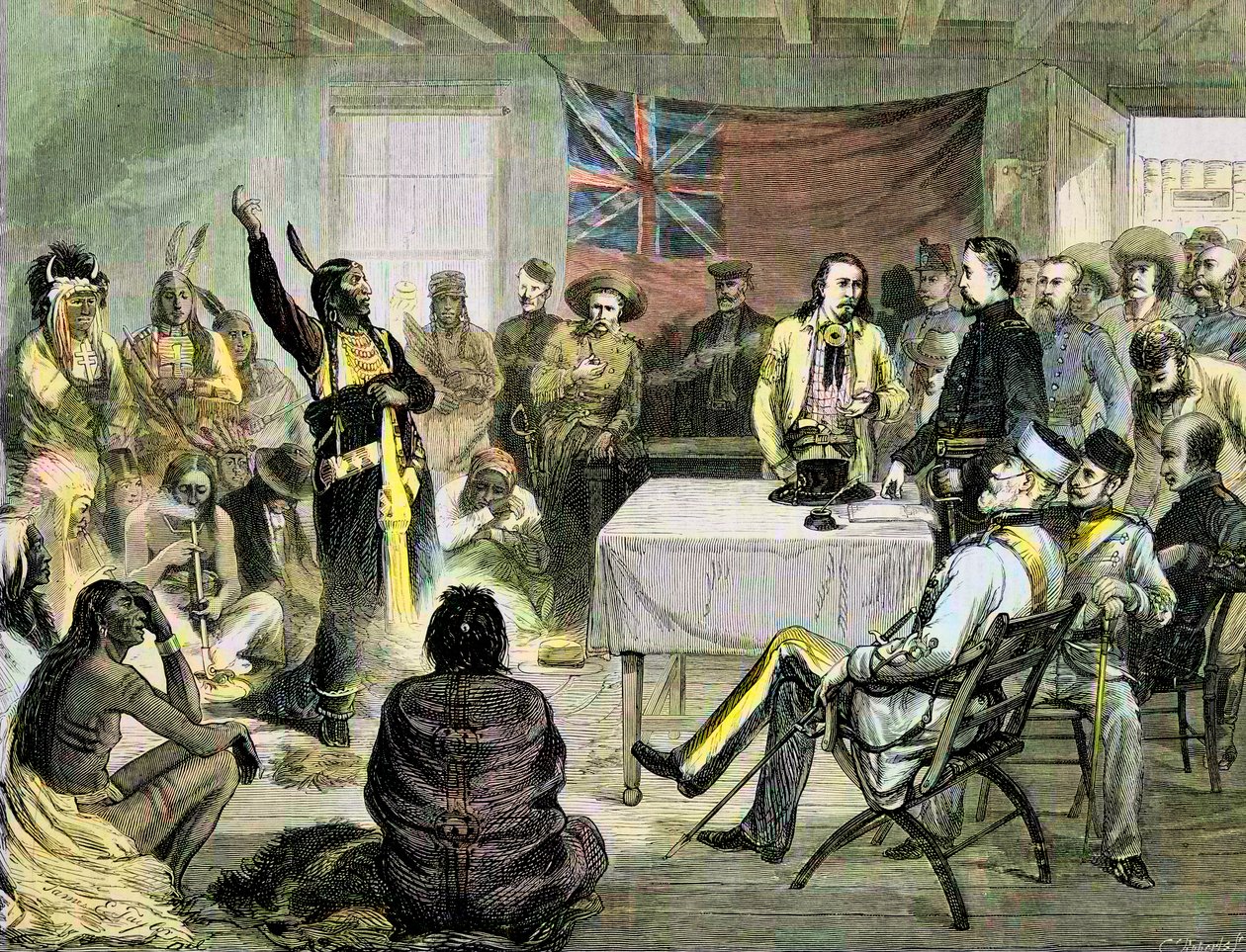 Az indiai háború az Egyesült Államokban – a „” Ülő Bika” Tanács Sitting Bull-lal és Buffalo Bill-lel Fort Walsh-ban, brit területen, 1877. október – Ülő Bika és Buffalo Bill: Ülő Bika Tanács Fort Walsh-ban, Brit Területen, a háború alatt val vel alkotó: Unknown artist