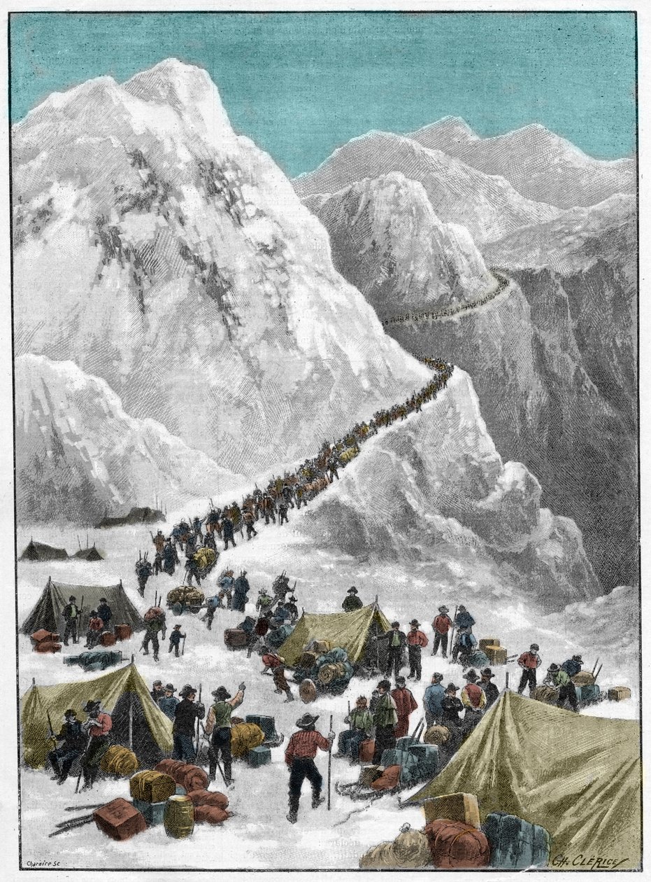 A Klondike Gold Rush – Aranykeresők, akik átkelnek a Chilkoot-hágón az alaszkai aranyláz idején alkotó: Unknown artist