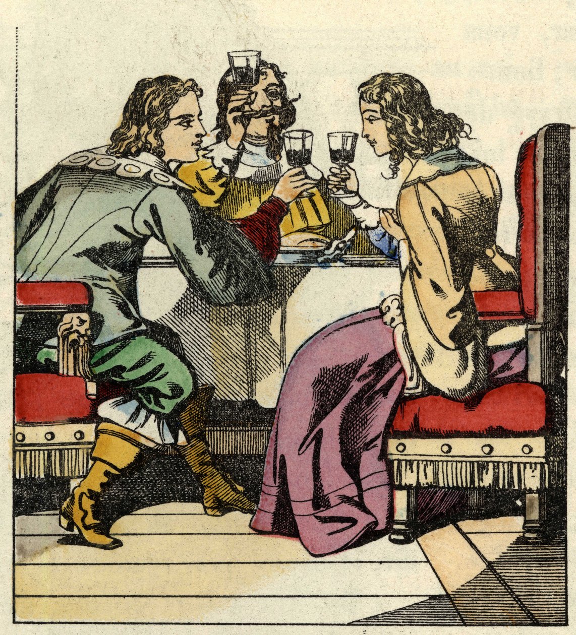 Carabas márkija meghívja a hercegnőt és a királyt enni a kastélyba. Illusztráció Charles Perrault „The cat botte” című meséjéről alkotó: Unknown artist