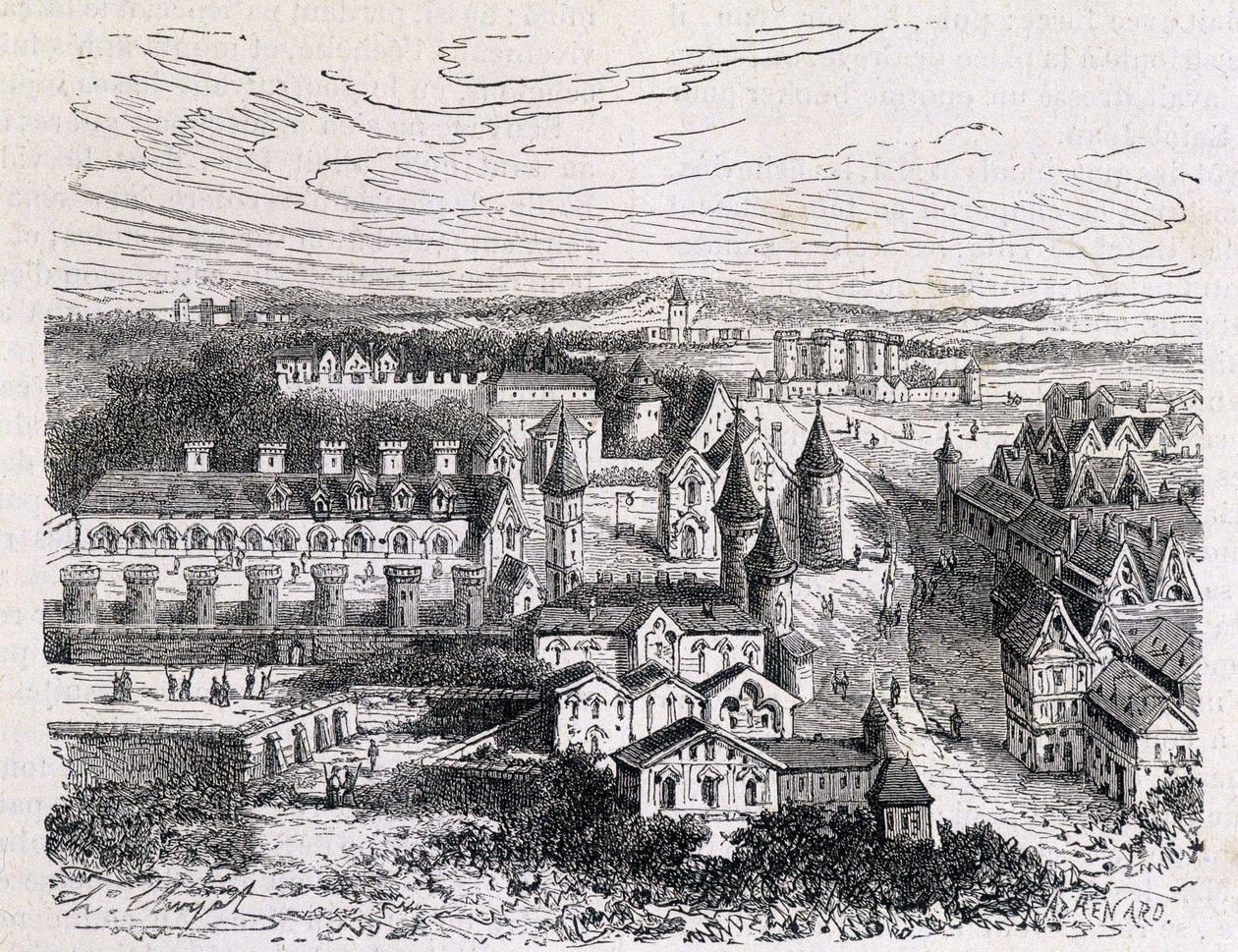 A Palais des Tournelles, a Hotel Saint Paul épületével szemben - metszet, 19. század vége alkotó: Unknown artist
