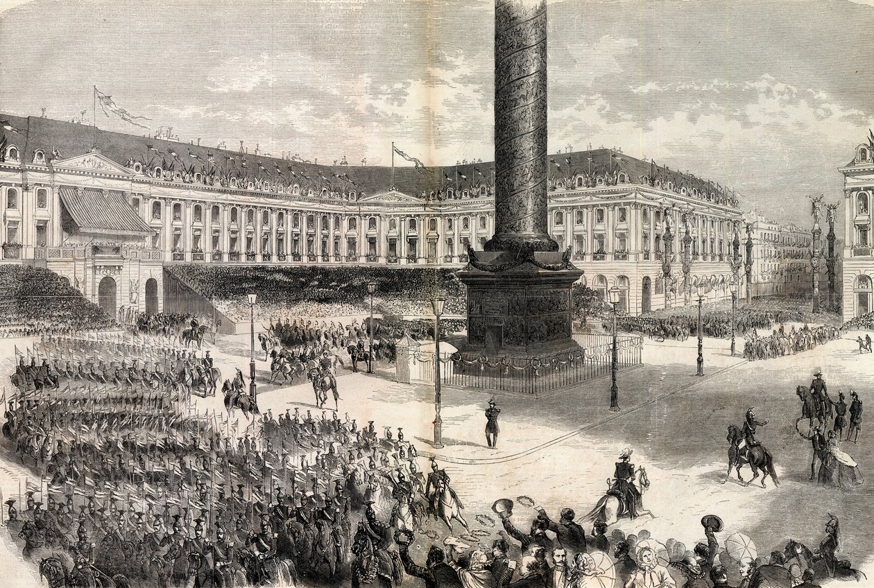 A Paris Fetes, az olasz hadsereg a császár előtt a Vendome téren - Guerre d