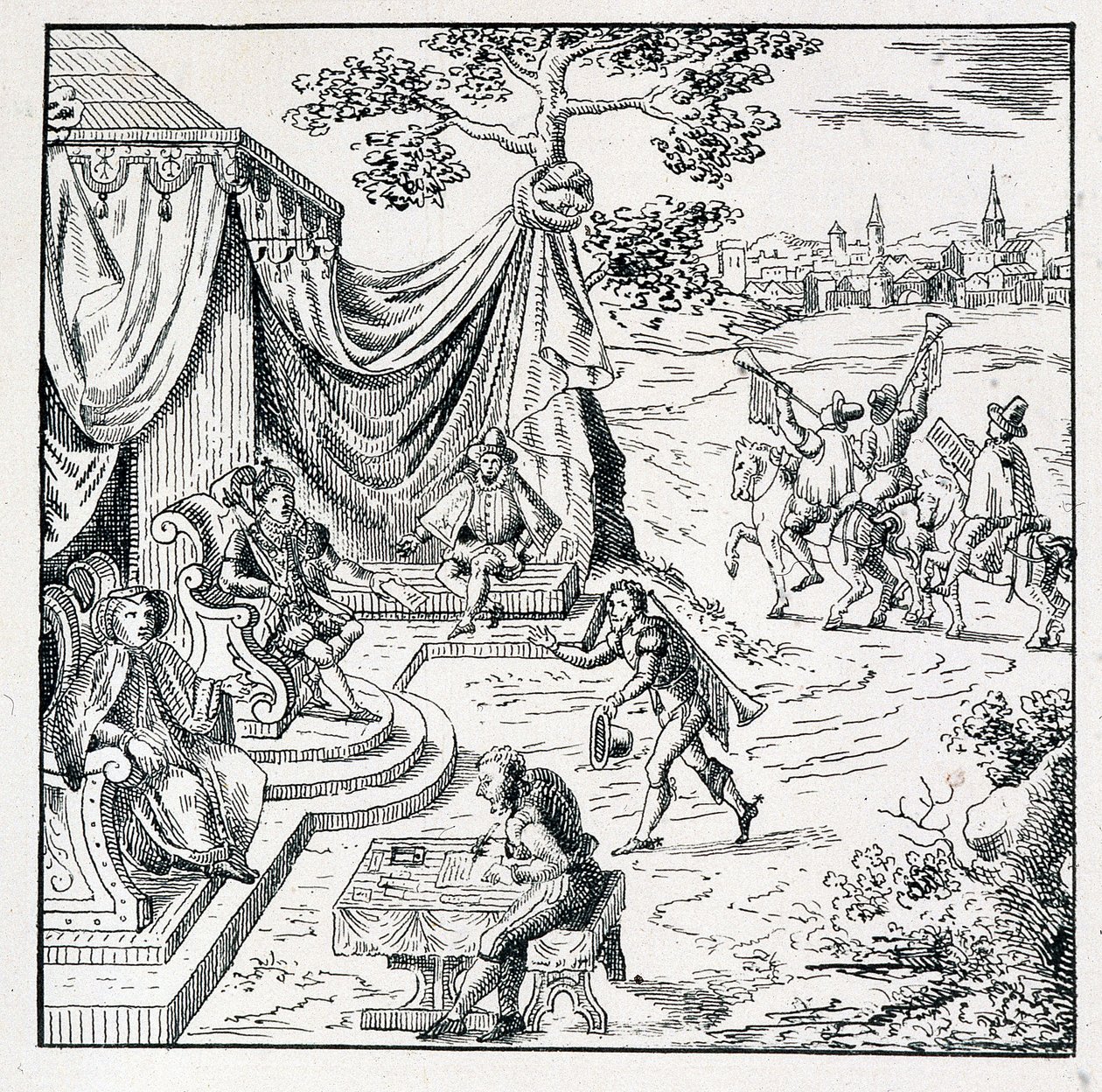 Condé hercege IX. Károlytól (1550-1574) kapott egy szerkesztést, amellyel engedélyezte a reformátusoknak, hogy gyakorolják vallásukat a királyságban (a St Germain-i béke 1570.08.08-án aláírva) - a „” 39 figurát tartalmazó gyűjteményben Franciaország csapás alkotó: Unknown artist