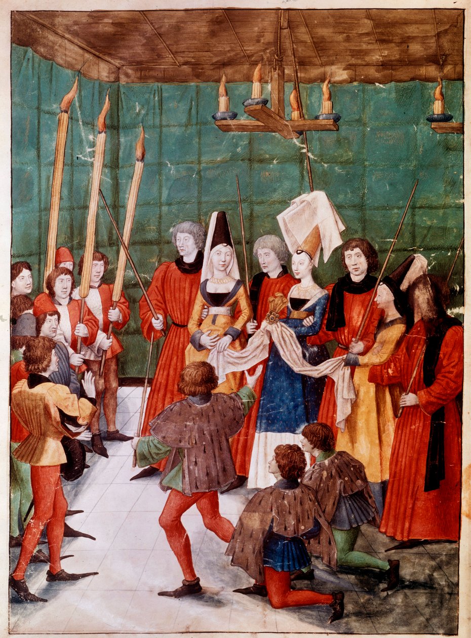 A királynő átadja a díjat a Miniatűr Torna győztesének a kéziratos ms. 2695 „Rene d