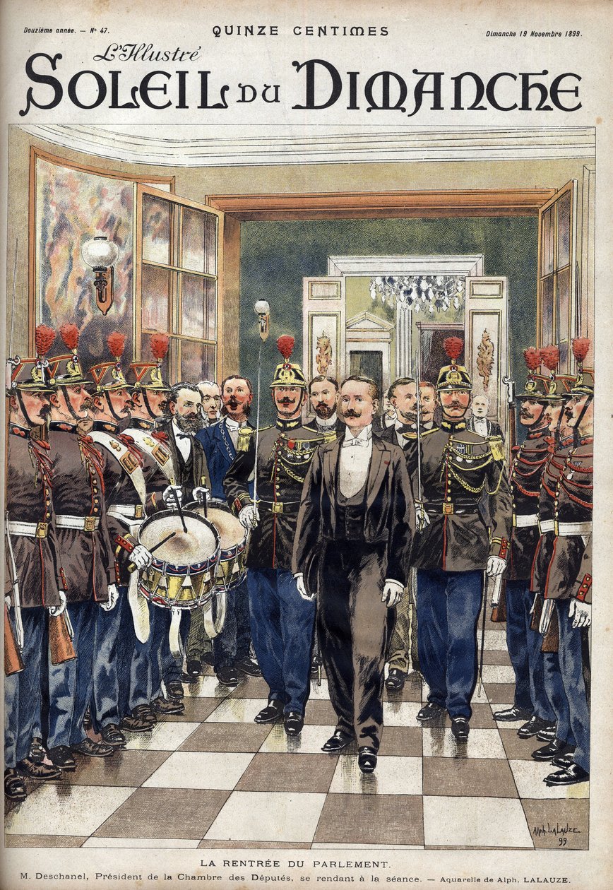 A Parlament Rentree; Paul Deschanel (1855-1922), a Képviselőház elnöke jelen van az ülésen. Metszet a „Le sun-du-dimanche”-ban, november 19 alkotó: Unknown artist