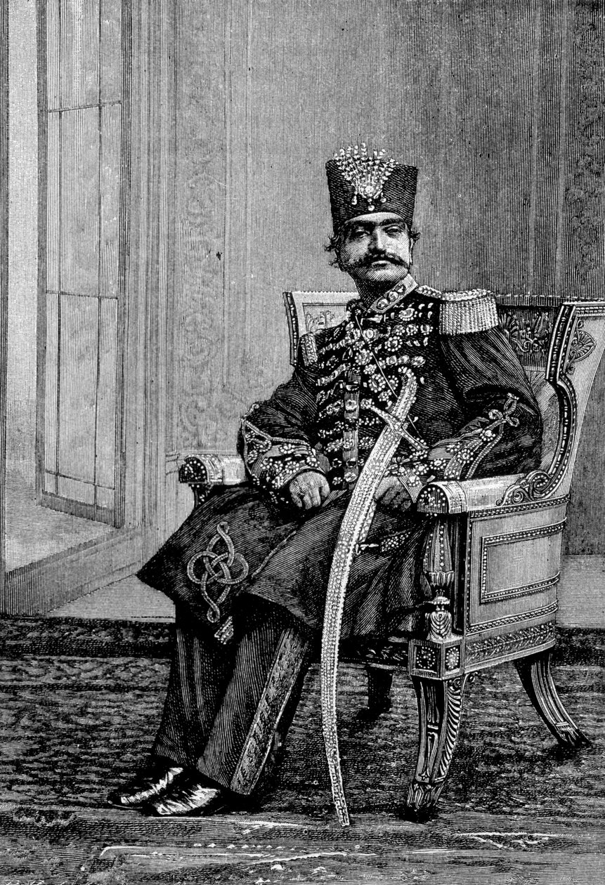 A perzsa sah, Nasr-ed-din (Nasr-ed-din), ünnepi jelmezben. alkotó: Unknown artist
