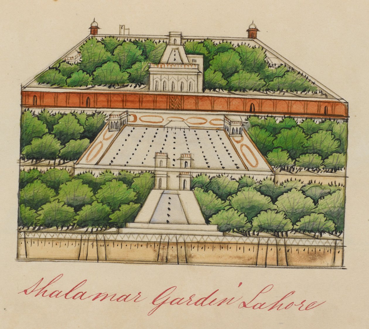 A Shalimar Gardens, 5 mérföldre keletre Lahore-tól. Felirata: „Shalamar Garden Lahore”. alkotó: Unknown artist