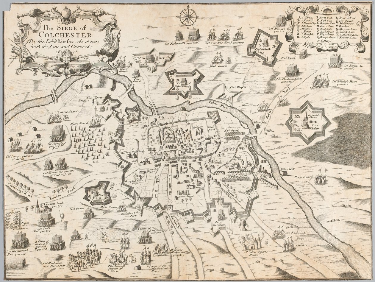 Colchester ostroma Lord Fairfax által, ahogy az 1648-as vonallal és kiépítésekkel volt (metszet) alkotó: Unknown artist