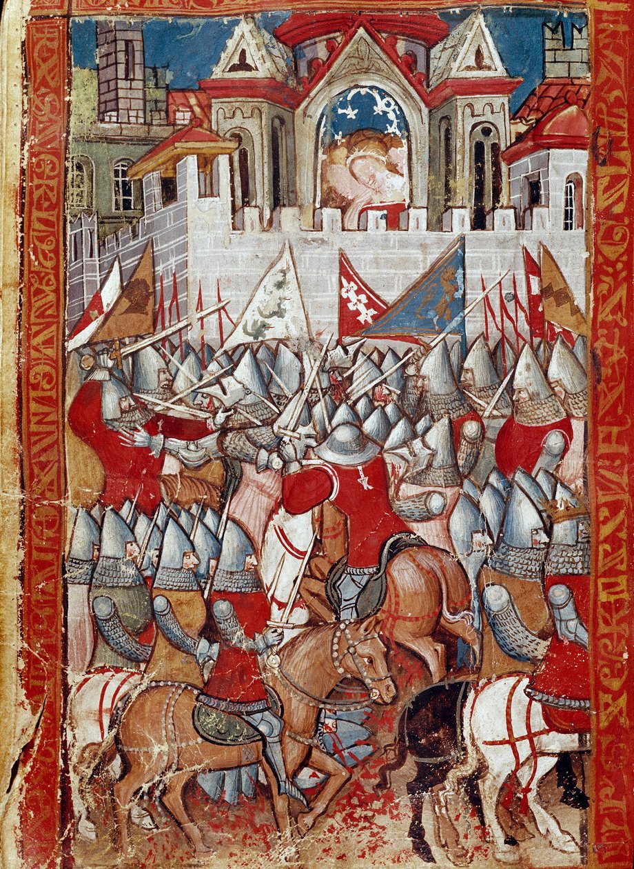 Charlemagne Pamplona ostroma Spanyolországban, győztes a Sarrazins Miniature ellen az „Entre d
