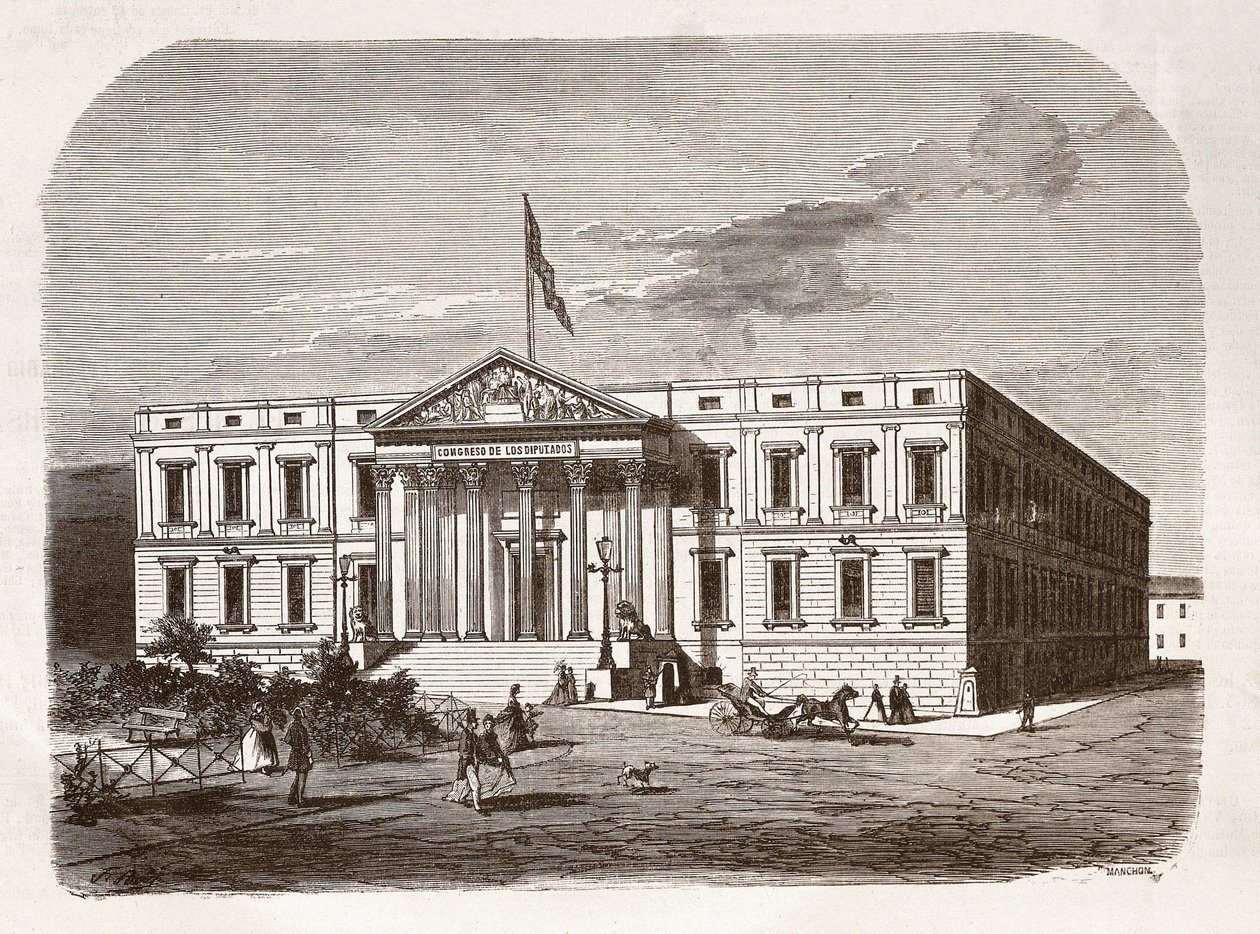 A Spanyol Parlament (Következők Kongresszusa), Madrid. Metszet 19. század. alkotó: Unknown artist