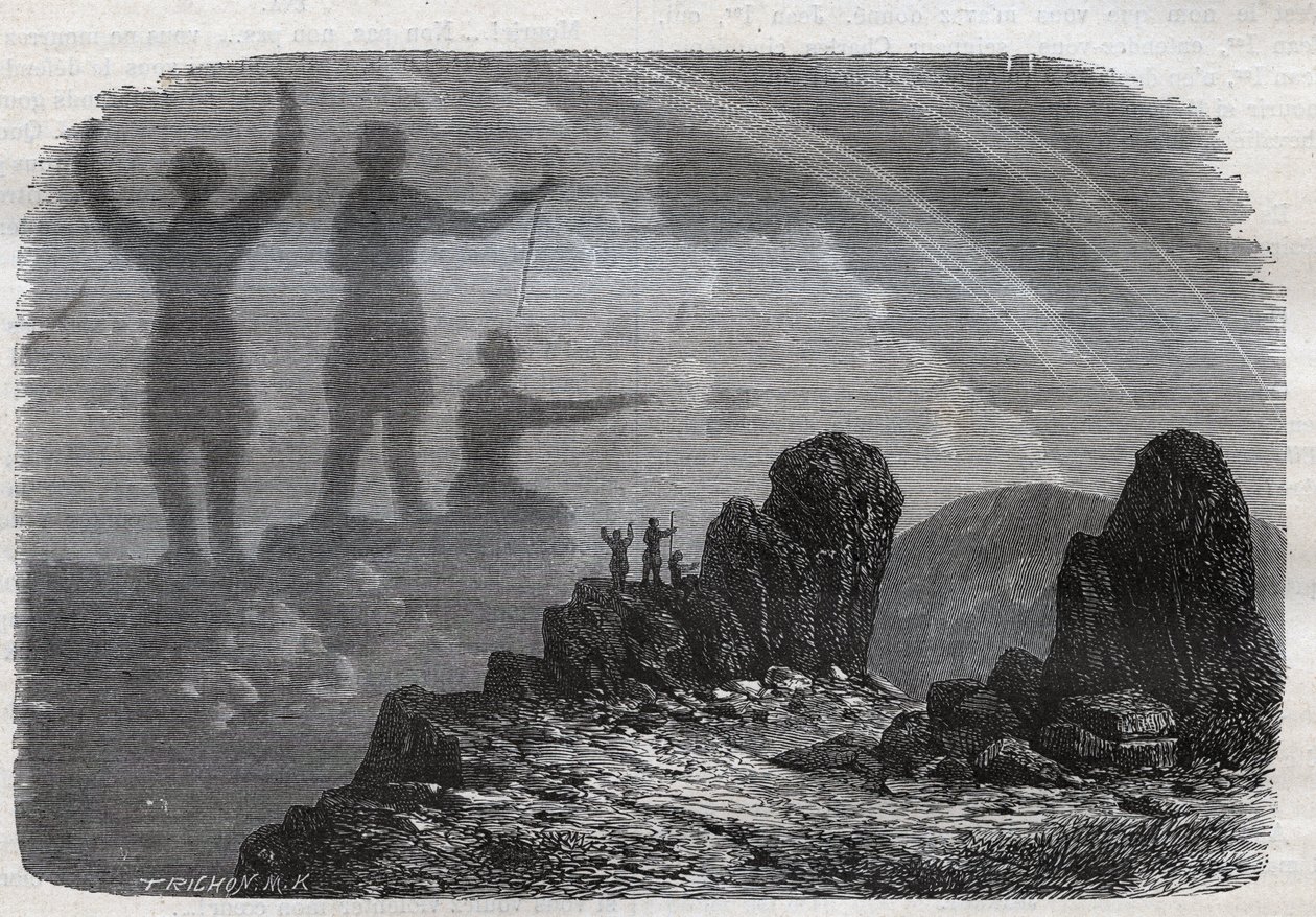 A Brocken kísértete a Harz-hegységben - Brocken spektrum vagy Brocken spektrum - metszet 1877-ből alkotó: Unknown artist