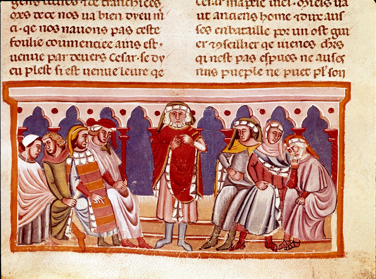 A miniatűr törvény tanítása a „Római tények” című könyvből, amely a tizenkét császár életét meséli el. 13. századi Velence, biblioteca Marciana alkotó: Unknown artist