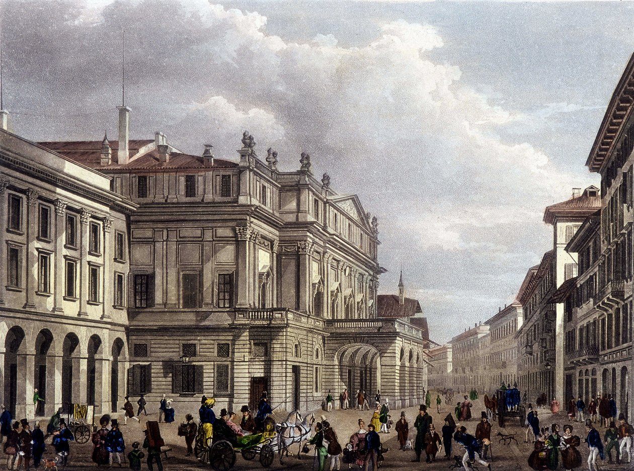 A milánói Teatro alla Scala a 19. század elején. A korszak metszete. Museo della Scala de Milan alkotó: Unknown artist